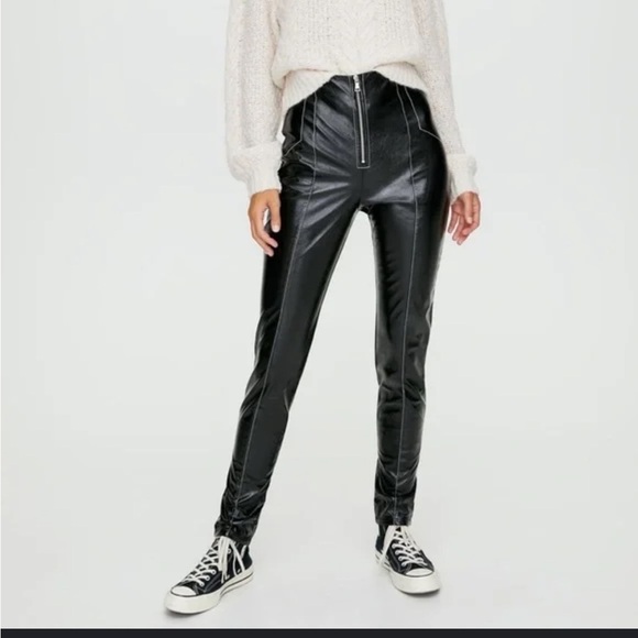Aritzia Sunday Best Tessy faux leather moto Pants high rise slim leg small - Picture 1 of 12